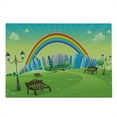 thumbnail image 2 of Cartoon Cutting Board, Design Park Bench Hills Apartments Rainbow Beams Flowers Art Print, Decorative Tempered Glass Cutting and Serving Board, Large Size, Multicolor, by Ambesonne, 2 of 5