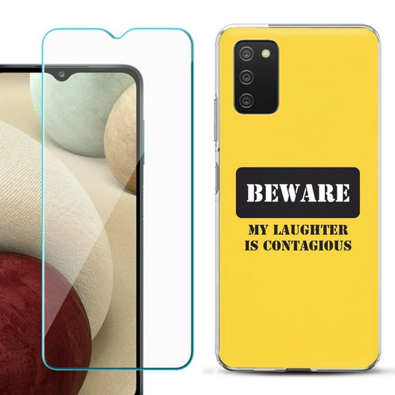 Slim-Fit TPU Fashion Phone Case for Samsung Galaxy A03s, with Tempered Glass Screen Protector, by OneToughShield ® - Laughter