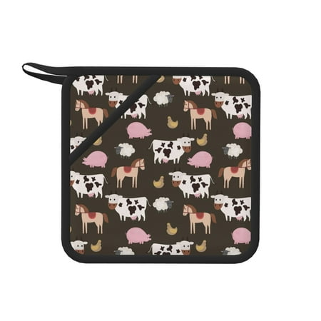 

1 Pc Silicone Anti-Hot Hot Pads Oven Mitts Heat Resistant Pot Holders With Pockets Non Slip Oven Glove Potholder For Kitchen Cooking Bbq Baking 7.1in Horse And Cows Animals
