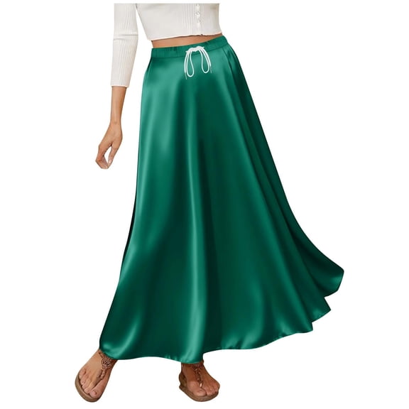 Women's Elegant Satin A-line Long Skirt Spring and Summer Loose Maxi Skirts High-waisted Solid Color Temperament Skirt Faldas