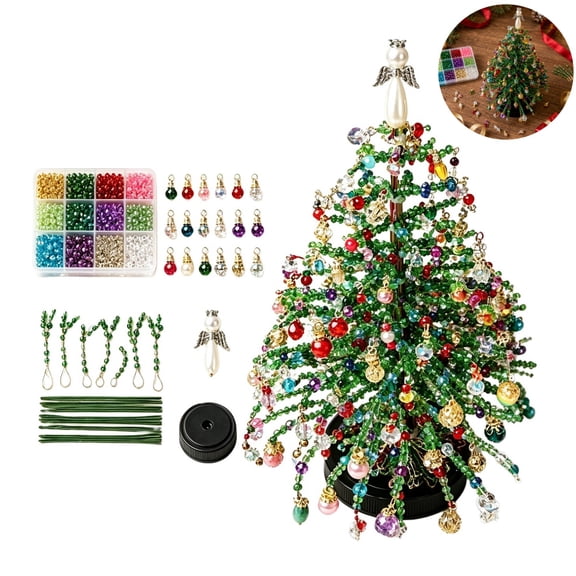 DIY Beaded Mini Christmas Tree Craft Kit, Hand‑Made Tabletop Xmas Tree Decor Set with Accessories