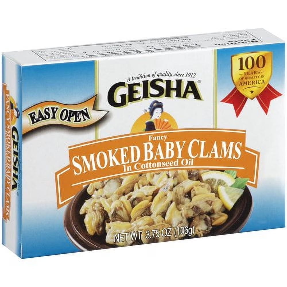 (12 pack) Geisha Canned Smoked Baby Clams, in Sunflower Oil, 3.75 Oz (106g), Ready to Eat in an Easy Open Can