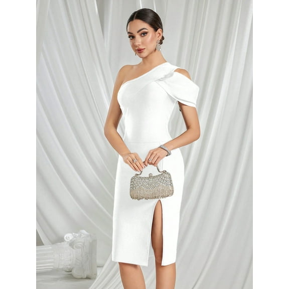 One Shoulder Split Tight Bandage Dress Party Dresses