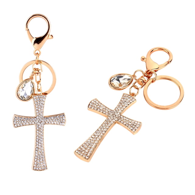 Gold Cross Keychain,Cross Crystal Rhinestone Key Craft Collection Cross Keychain True to Its Promise
