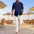 thumbnail image 2 of RUTAYY Men's Outfits Breathable Long Sleeve Solid Color Shirt with Button Pockets Comfortable Pants Yoga Casual Outdoor Wear Vacation Travel Clothing Sets, 2 of 6