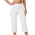 thumbnail image 2 of Lovzfmll Active Cropped Pants for Women, High Waist Yoga Capris with Button Pocket, Casual Workout Bottoms White, L, 2 of 7