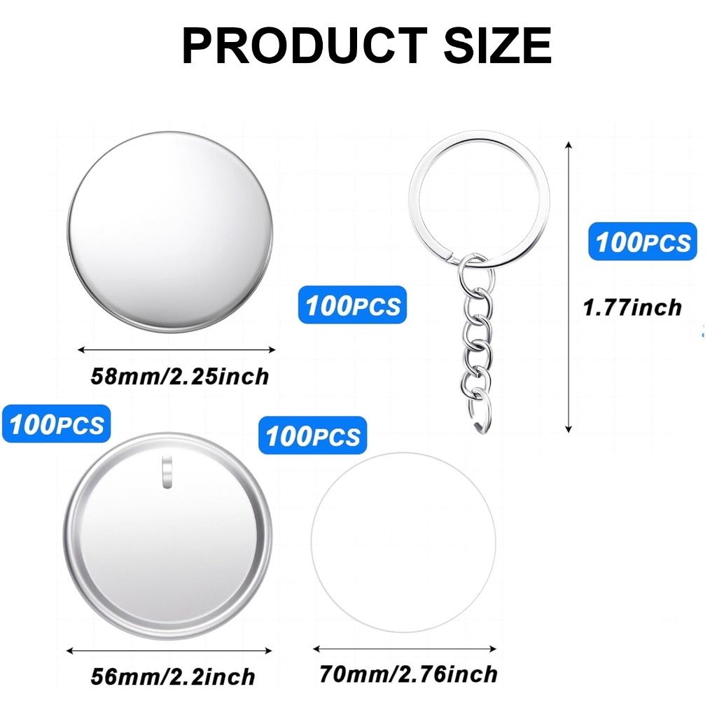 Yammee 100Pieces Craft Keyrings Supplies with 100Pcs 58mm Button Badge for Key Holder