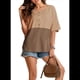 thumbnail image 3 of Blusas de Punto Gofre para Mujer, Moda 2025, Blusas de Patchwork Extragrandes con Cuello Redondo y Mangas 3/4, Color Beige, Talla M, 3 of 6