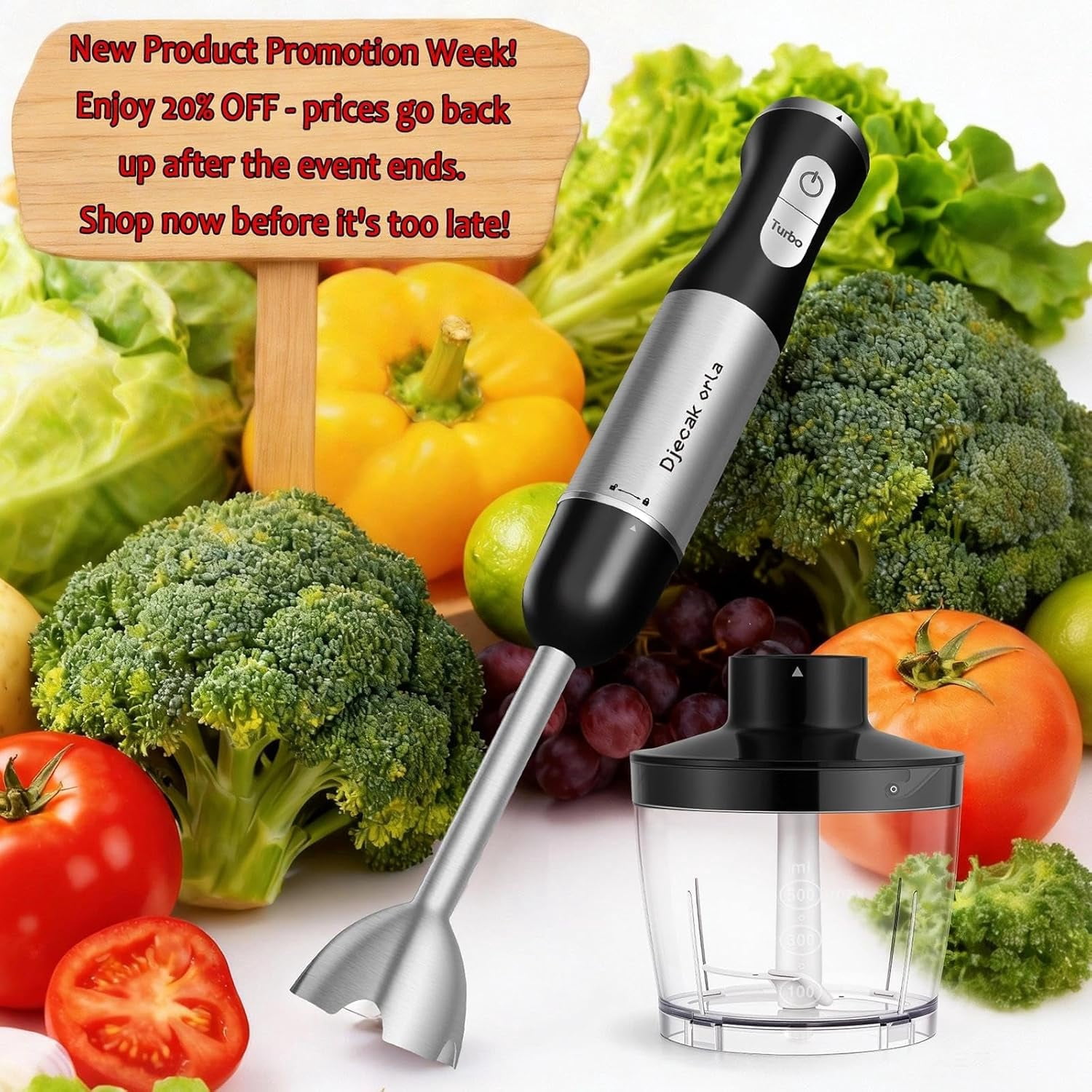 Upgraded 1100W 5-in-1 Immersion Hand Blender with 30 Speed Settings and Milk Frother
