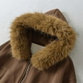 thumbnail image 5 of Women's Winter Warm Jackets Faux Fur Collared Cropped Sweatshirts Casual Full Zip Long Sleeve Bomber Jackets with Pockets (S, Coffee), 5 of 6