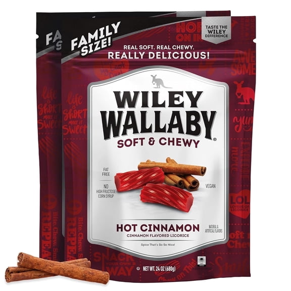 Wiley Wallaby Licorice 24 Ounce Classic Gourmet Soft & Chewy Australian Cinnamon Licorice Candy Twists, 2 Pack