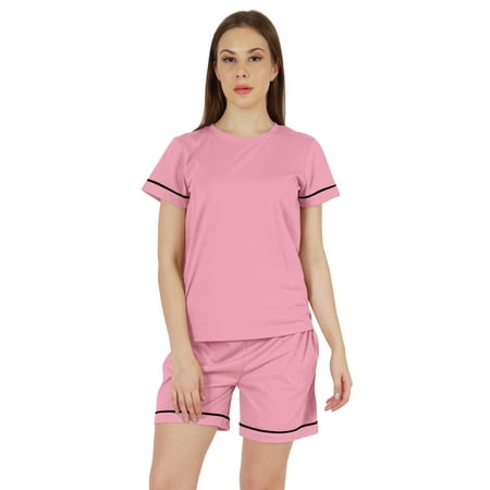 

Inkmeso 2 Pcs Solid Sleepwear Sets For WoMen s Short Sleeve Top And Short Loungewear Set