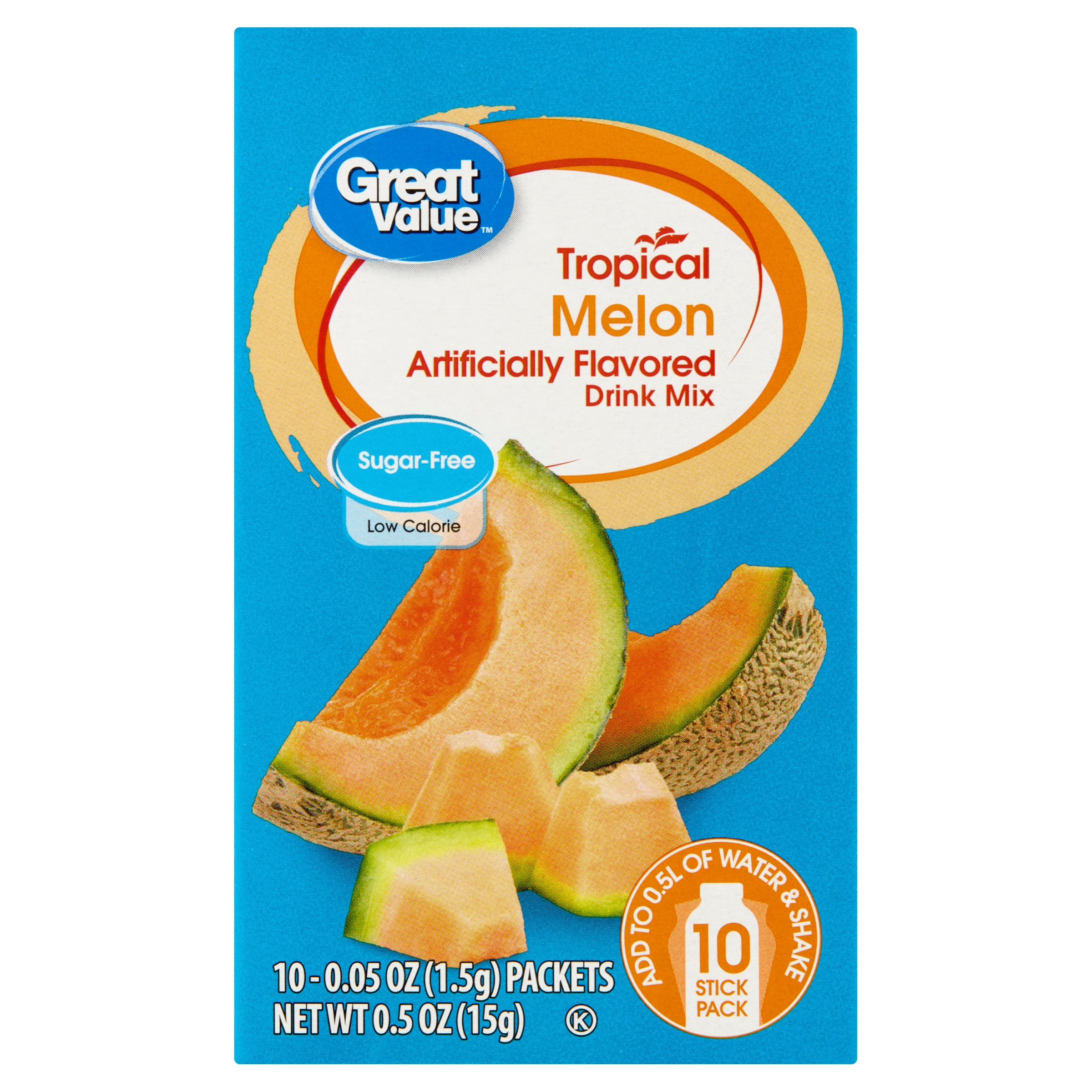 Great Value Sugar-Free Tropical Melon Drink Mix, 0.5 oz, 10 Count