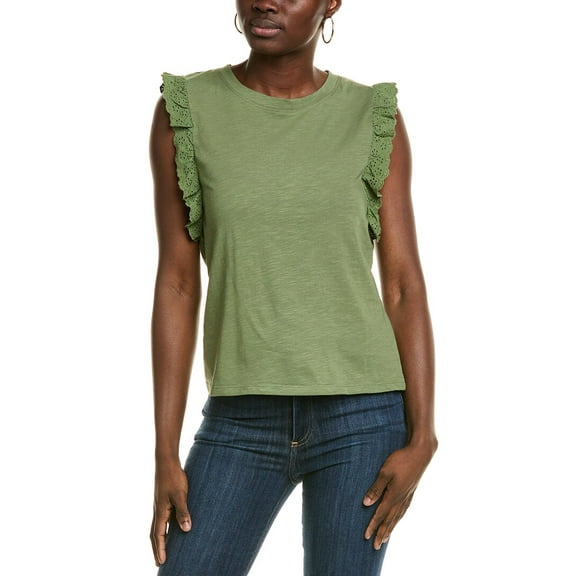 Vince Camuto womens  Eyelet Ruffle Tank, m, Green