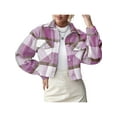 thumbnail image 1 of Liacowi Women Juniors Loose Cropped Jacket Plaid Turn-Down Collar Outwear Long Sleeve Vintage Shacket Casual Tops Coat, 1 of 2