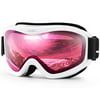Juli Ski Goggle/Snow Snowboard Goggles for Men, Women & Youth - 100% UV Protection Anti-Fog Dual Lens(White Frame+38% VLT Vermillion Red Len)