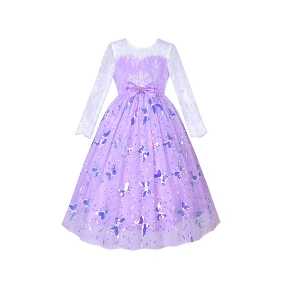 Flower Girl Dress Lace V Shape Back Butterfly Wedding Bridesmaid Party 6 Years