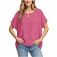 thumbnail image 4 of ClodeEU Women's Faux Linen Dolman Sleeve Short Sleeve Crewneck Top ,Loose Fit Casual Blouse Hot Pink,Womens Plus XL, 4 of 6