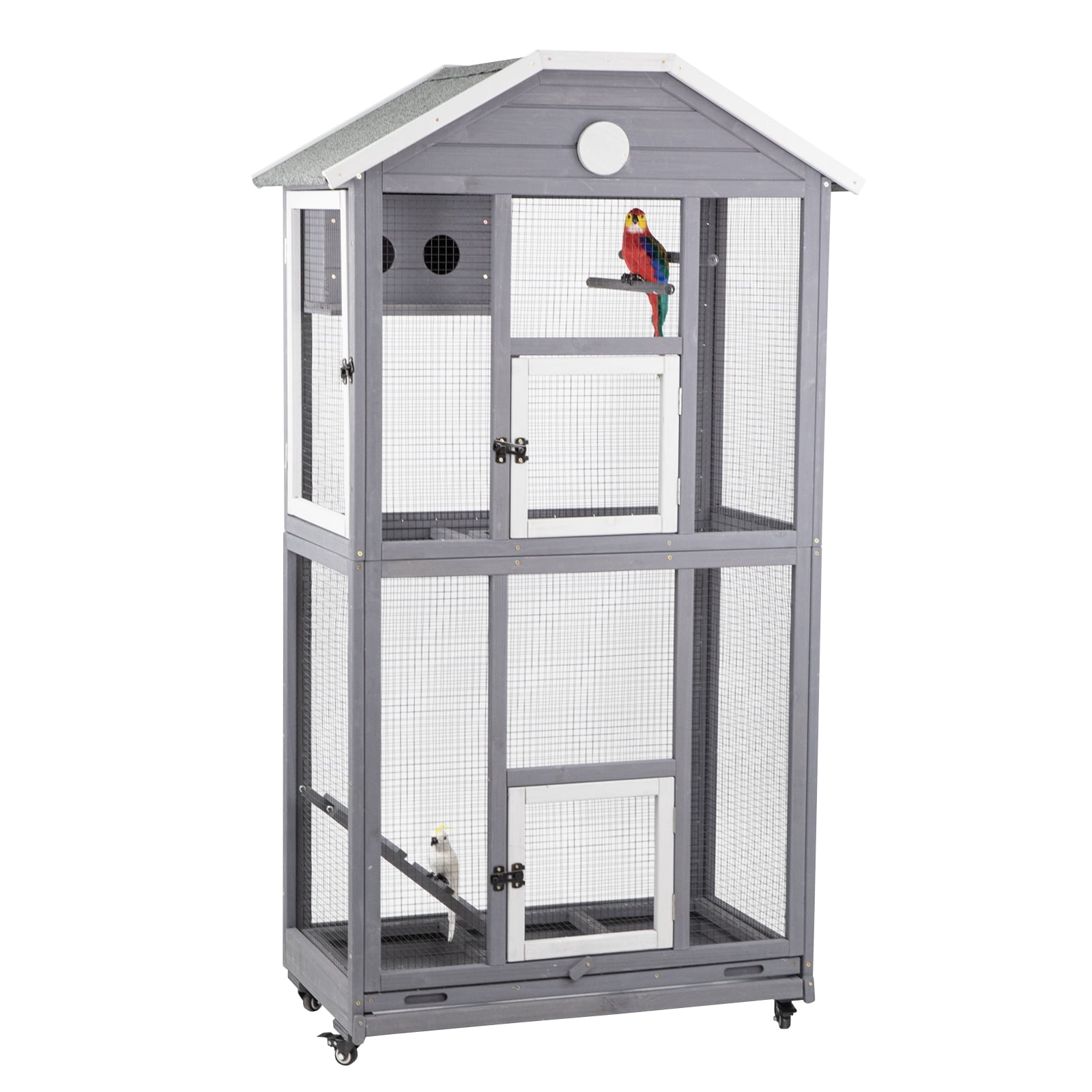 PETSCOSSET 65" Outdoor Bird Aviary,  Wooden Bird Cage on Wheels