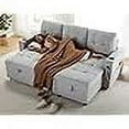 thumbnail image 4 of Roomy Homy 84" Pull Out Sofa Bed, Sleeper Sofa Bed with 3 USB Ports & Cup Holders, Tufted L Shape Sectional Sofa Bed with Storage Chaise- Light Grey, 4 of 5