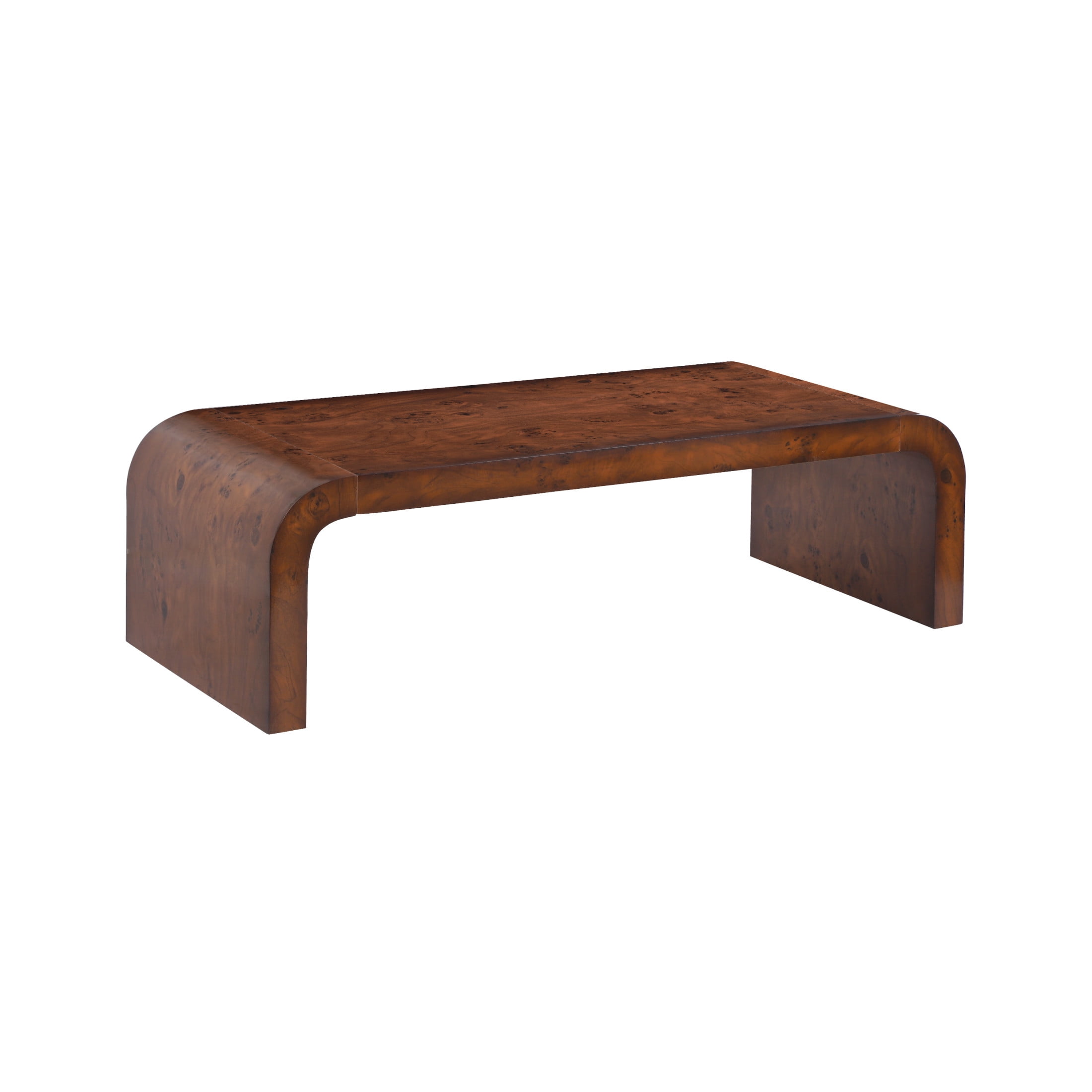Christopher Knight Home 53.7" Waterfall Coffee Table with Burl Veneer, Curved Edges, Walnut