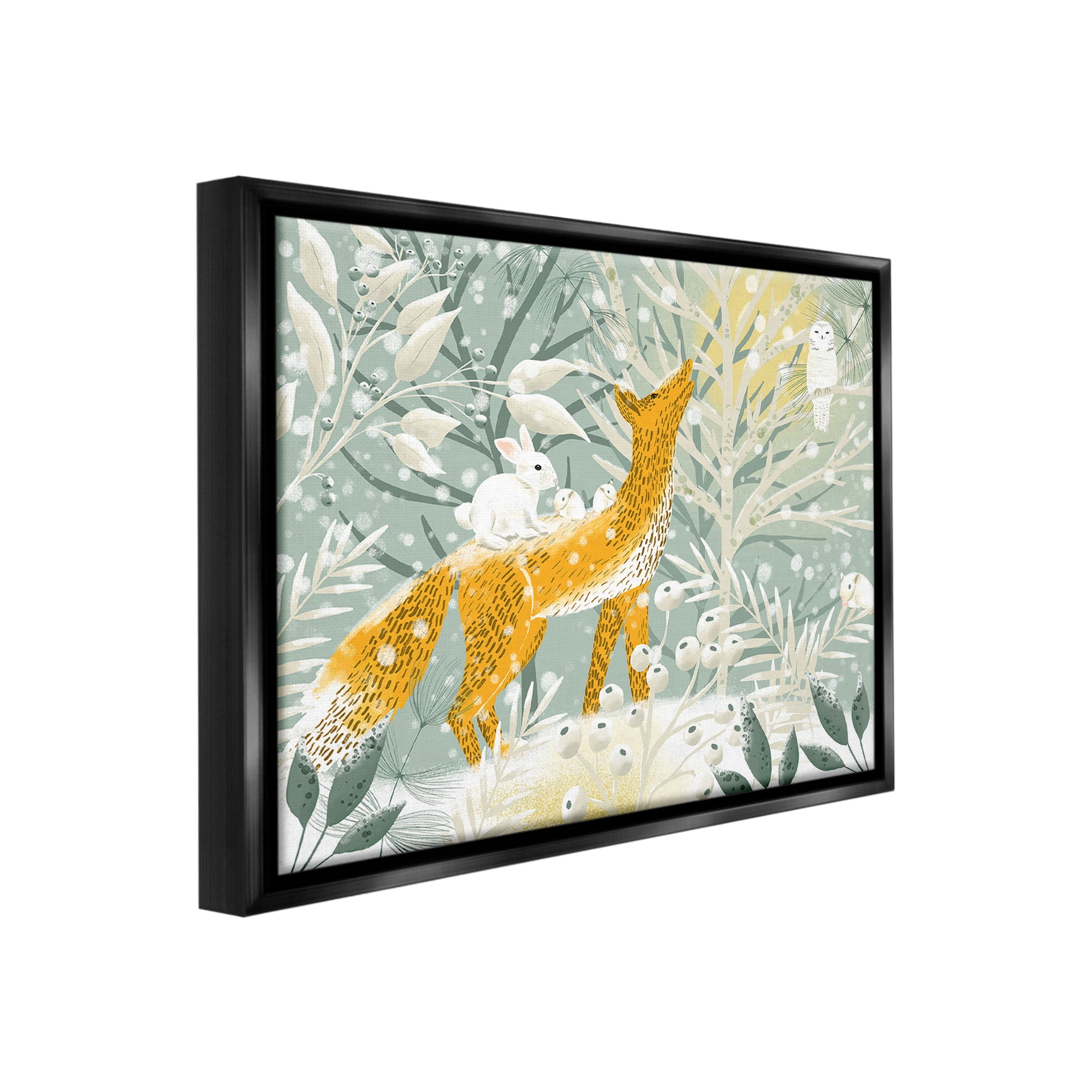 Stupell Industries Winter Forest Animals Animals & Insects Painting Black Floater Framed Canvas Art Print Wall Art, 31 x 25