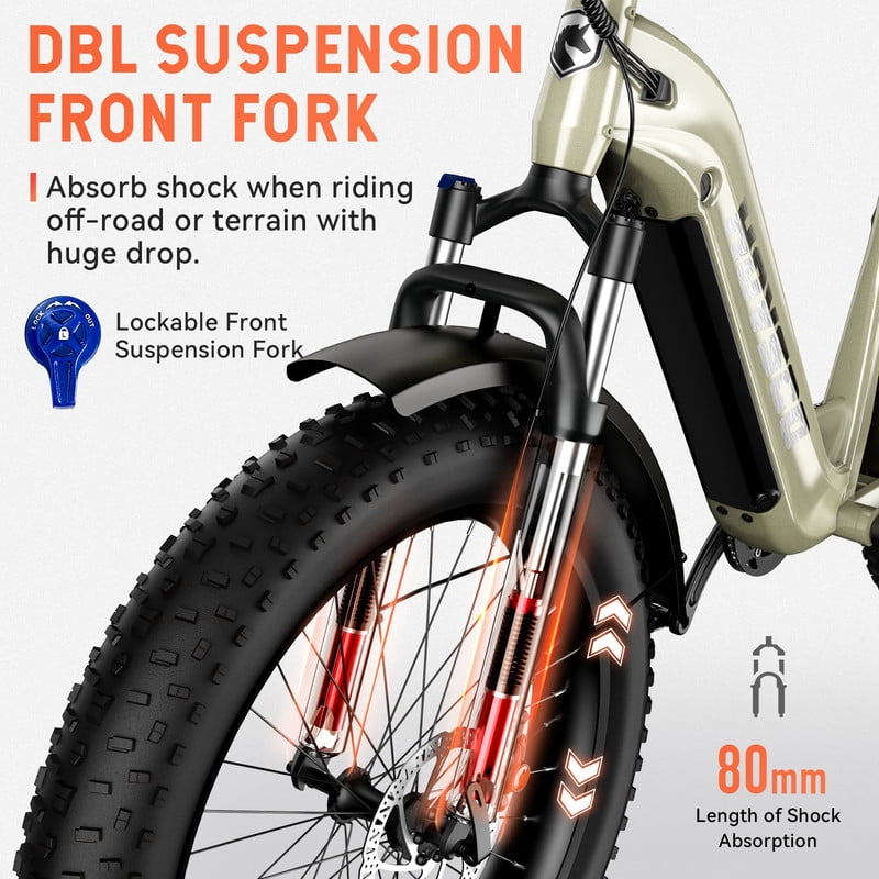 HOVSCO HovAlpha 26" Fat Tire Electric Bike, 750W Electric Mountain Bike for Adults, 48V/20AH Samsung/LG Battery, APP Control, UL2849, Champagne