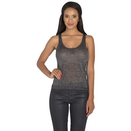 - S&P Women's Tank Tops Silver Sparkle Gray Stretch Fine Gauge Sweater Knit
