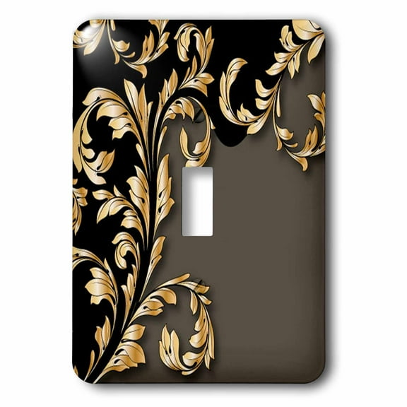 3dRose, Two Toned Black and Gray With A Wide Leafy Gold Flourish, single toggle switch