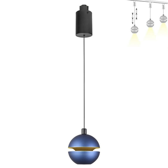 FSLiving 7W Adjustable Levitate Track Pendnat Light J-Type Retractable Lift Track Pendnat Light with Minimalist Modern Aluminum Globe Shade Indoor Island Light Adjustable Wire Lamp,Blue - 1 Pack
