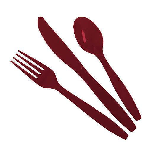 BURGUNDY PLASTIC CUTLERY
