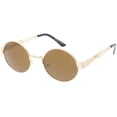 thumbnail image 2 of Steampunk Inspired Oval Sunglasses Unique Engraved Metal Neutral Lens 60mm (Gold / Brown), 2 of 4