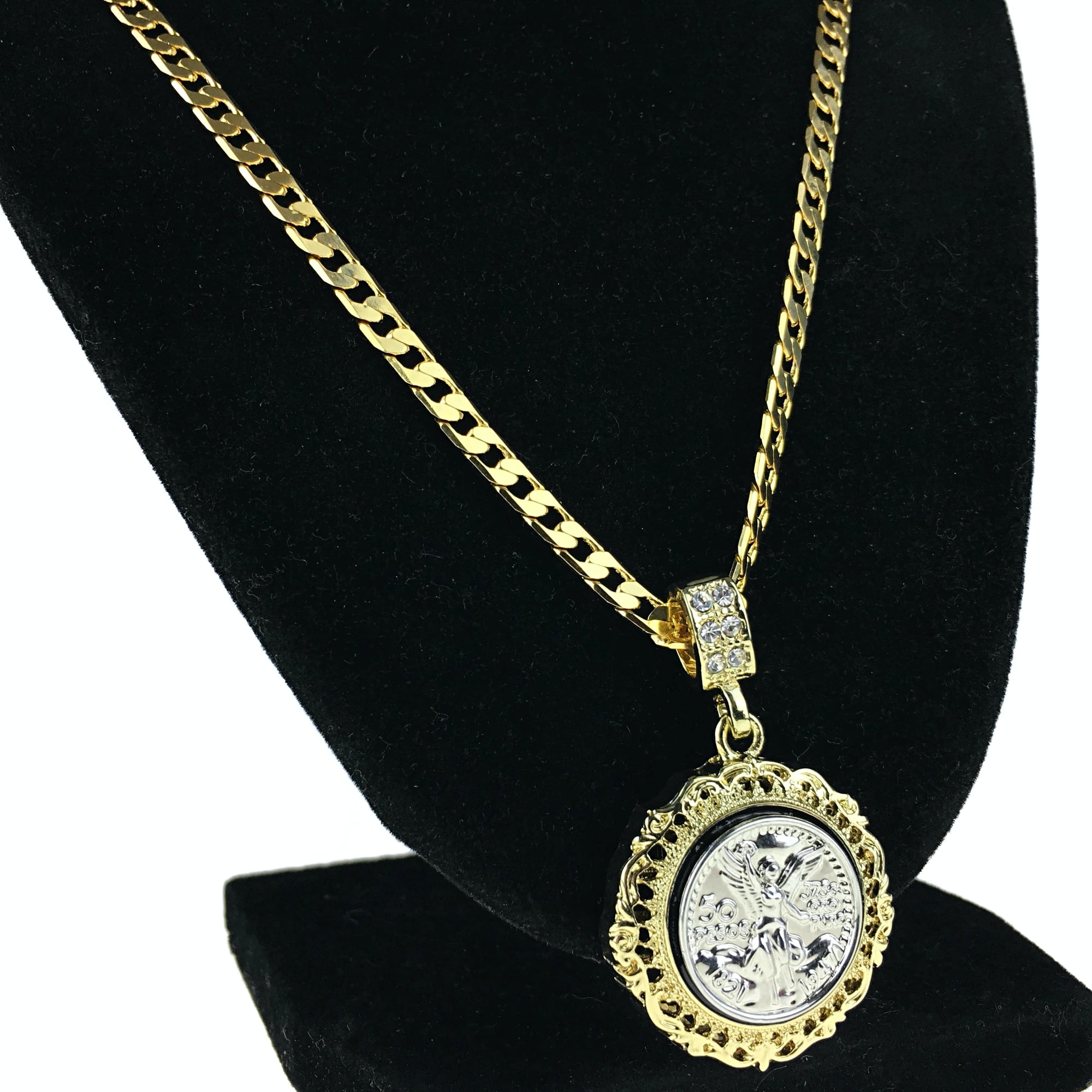 14k Gold Plated Centenario Mexicano Moneda 50 Pesos Oro Laminado Cadena 24 Inch Necklace Cuban Chain 14k Gold Plated Centenario Mexicano