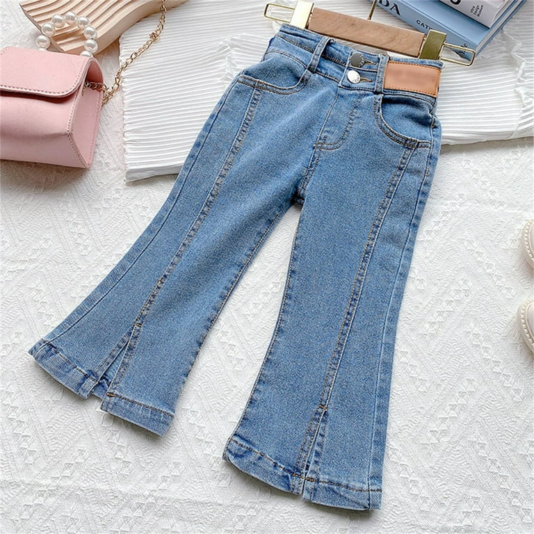 Quealent Rainbow Pants Girls Strap Jeans Elastic Slim Vintage Casual Flared  Jeans Trousers Daily Wearing Girls Denim Girls Pants Blue 2-3 Years 
