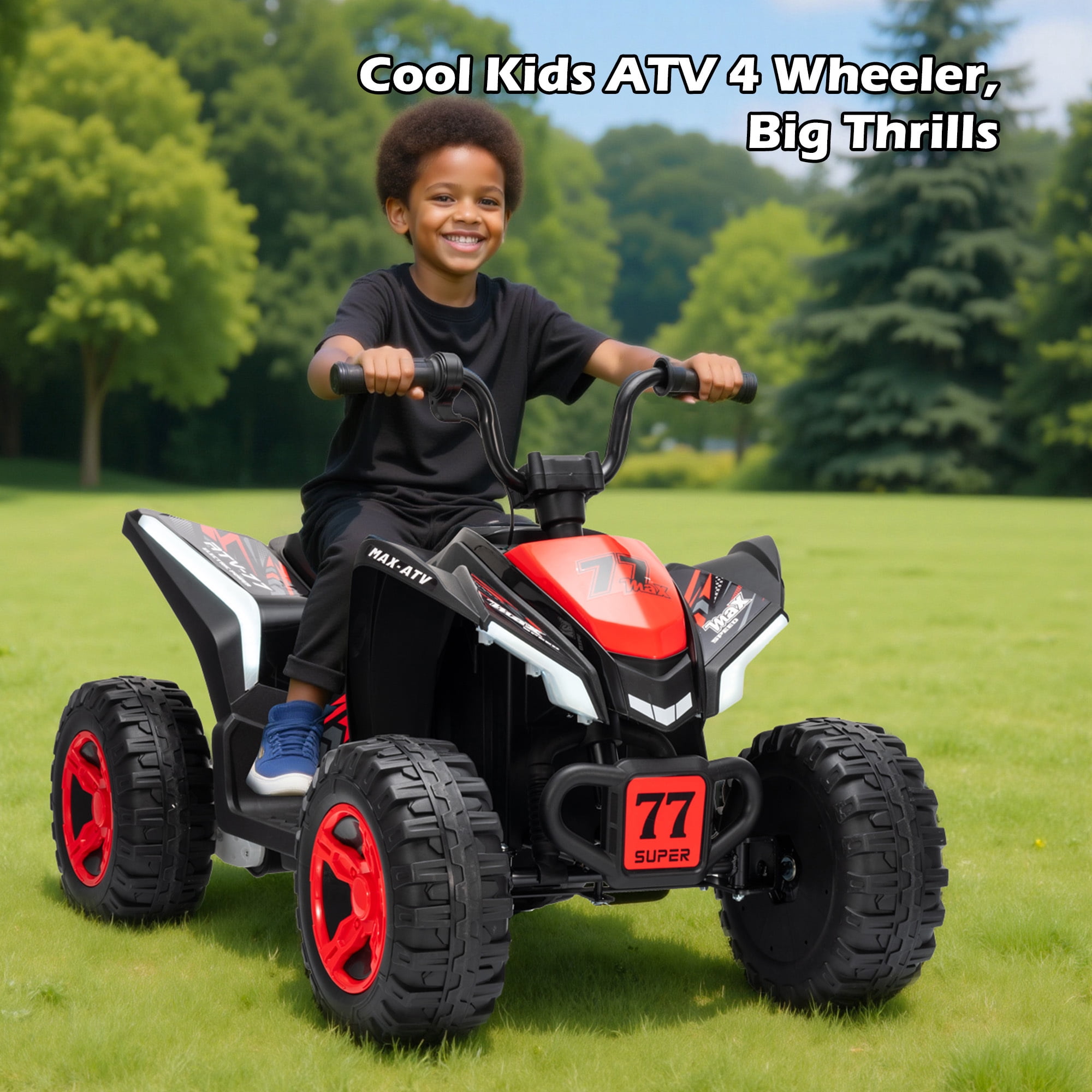 Letsgokid Kids ATV 4 Wheeler, 24V 2 Seater Electric ATV Ride On Toy for Big Kids with 110lb Weight Capacity, 200W Motor, 3.7Mph Max Speed, Spring Suspension, LED Lights, Music
