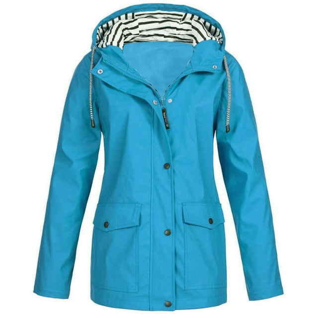 Dvkptbk Veste à Capuche Femmes Imperméable Unie Manteau de Pluie Extérieur Grande Taille Imperméable à Capuche Coupe-Vent en Liquidation