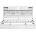 thumbnail image 4 of Twin Size Wood Daybed with Multi-Storage Shelves, Charging Station and 3 Drawers, Wood Bed Frame with Storage Headboard and Shelves, Storage Platform Bed for Bedroom Small Room, 4 of 9