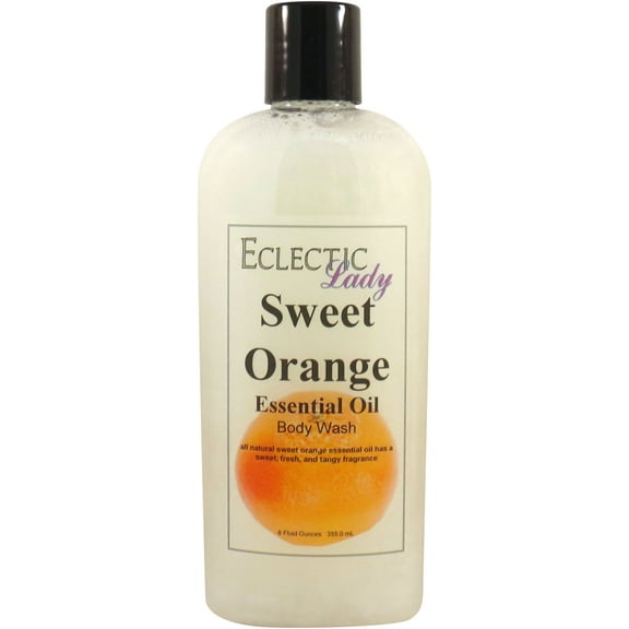 Sweet Orange Essential Oil Body Wash by Eclectic Lady, Liquid Shower Gel for Women and Men, 8 Ounces