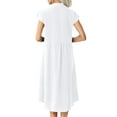 thumbnail image 3 of LUXUR Robes Maxi pour Femmes Boutonnées Robe d'Été de Plage Col en V Longue Robe Décontractée Manches Courtes Blanche m, 3 of 3