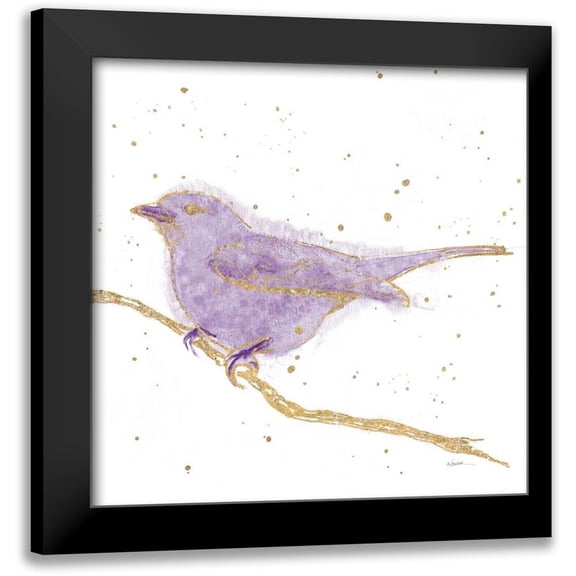 Novak, Shirley 12x12 Black Modern Framed Museum Art Print Titled - Gilded Bird I Lavender