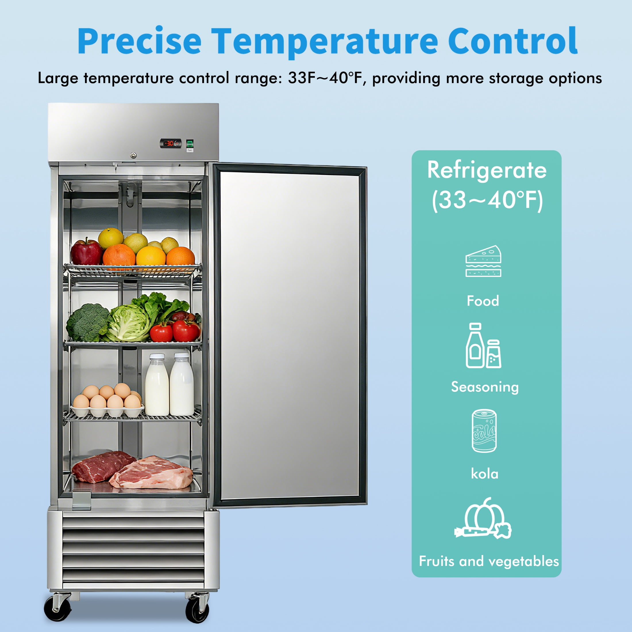 CTOSPOATO 27"W Commercial Refrigerator 18.68 Cu.ft.Reach-in Merchandising Refrigerator for Restaurant,Bar,Shop