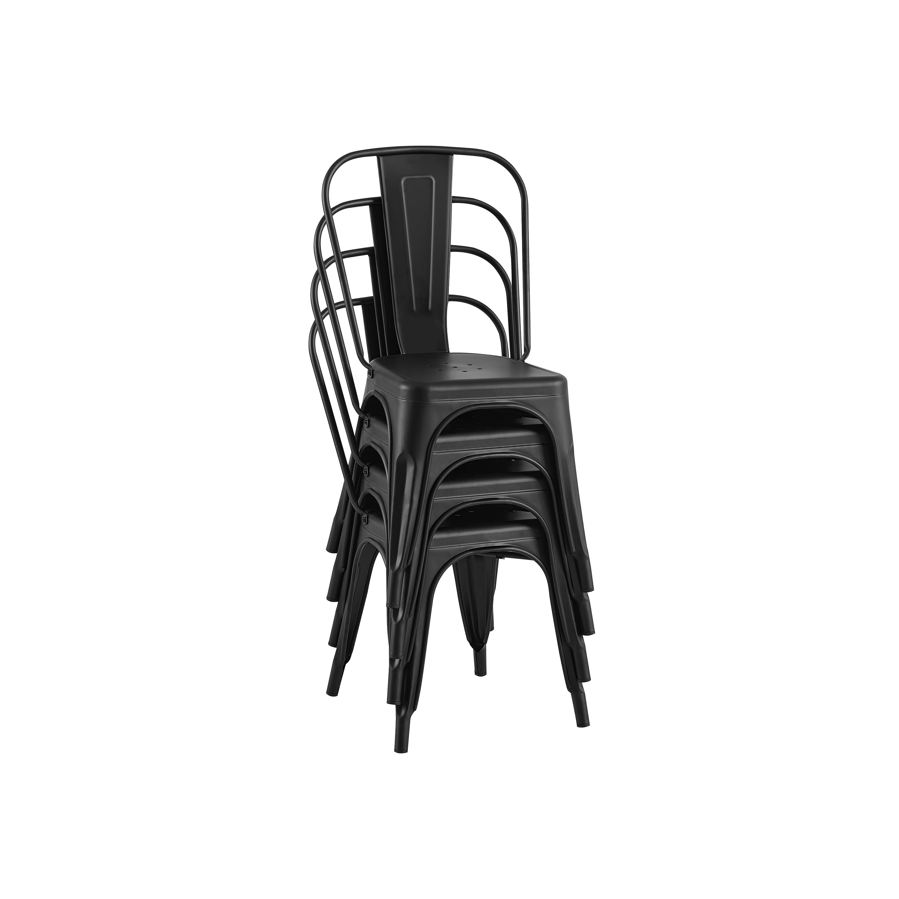 Matte Black Industrial Metal Dining Chairs 18 Inch Seat Height Stackable, Set of 4