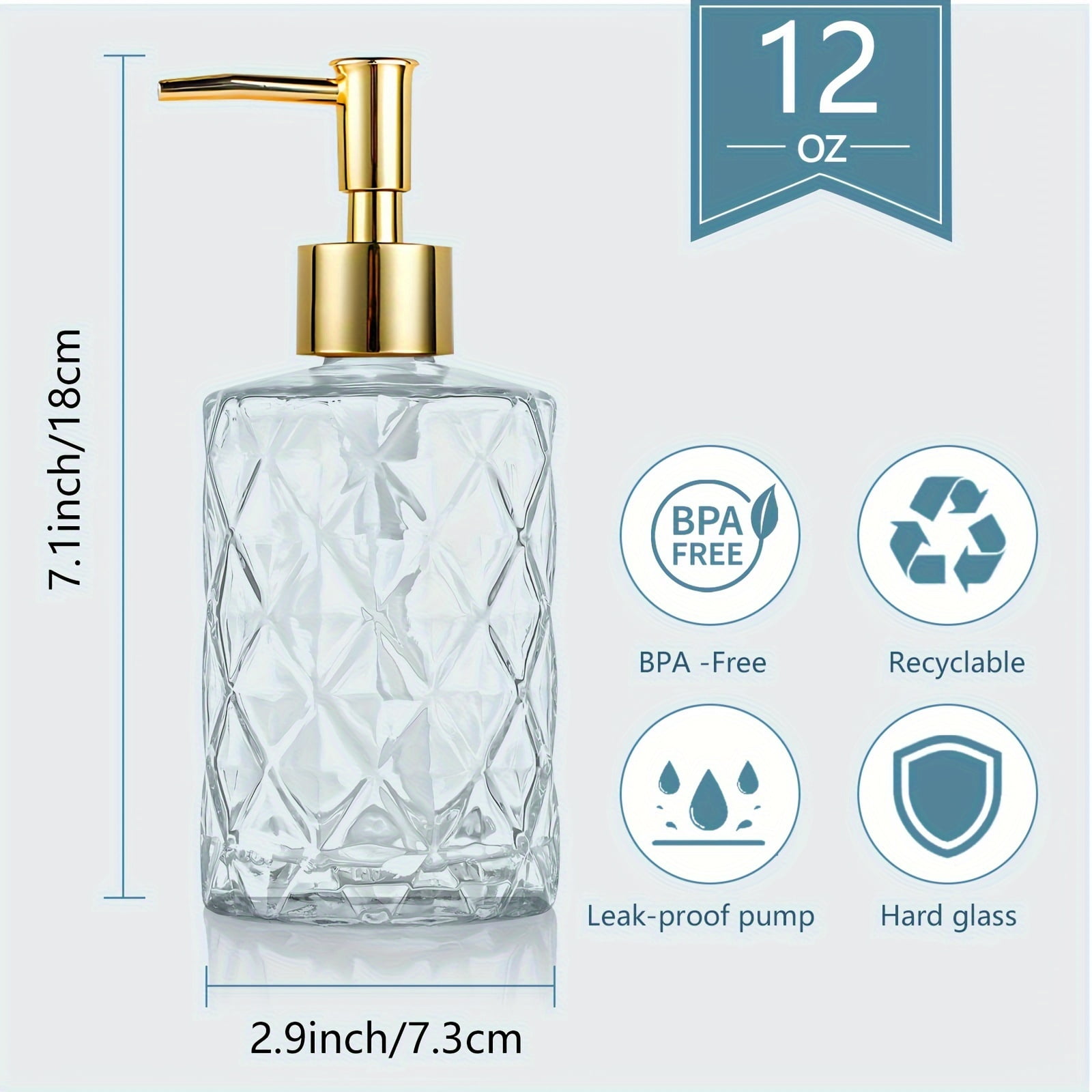 AIGIA Glass Soap Dispenser 12oz Liquid Hand Soap Dispenser, Rustproof Pump for Kitchen & Bathroom,Great for Lotions,Essential Oil,Liquid Soaps(2 Pack)