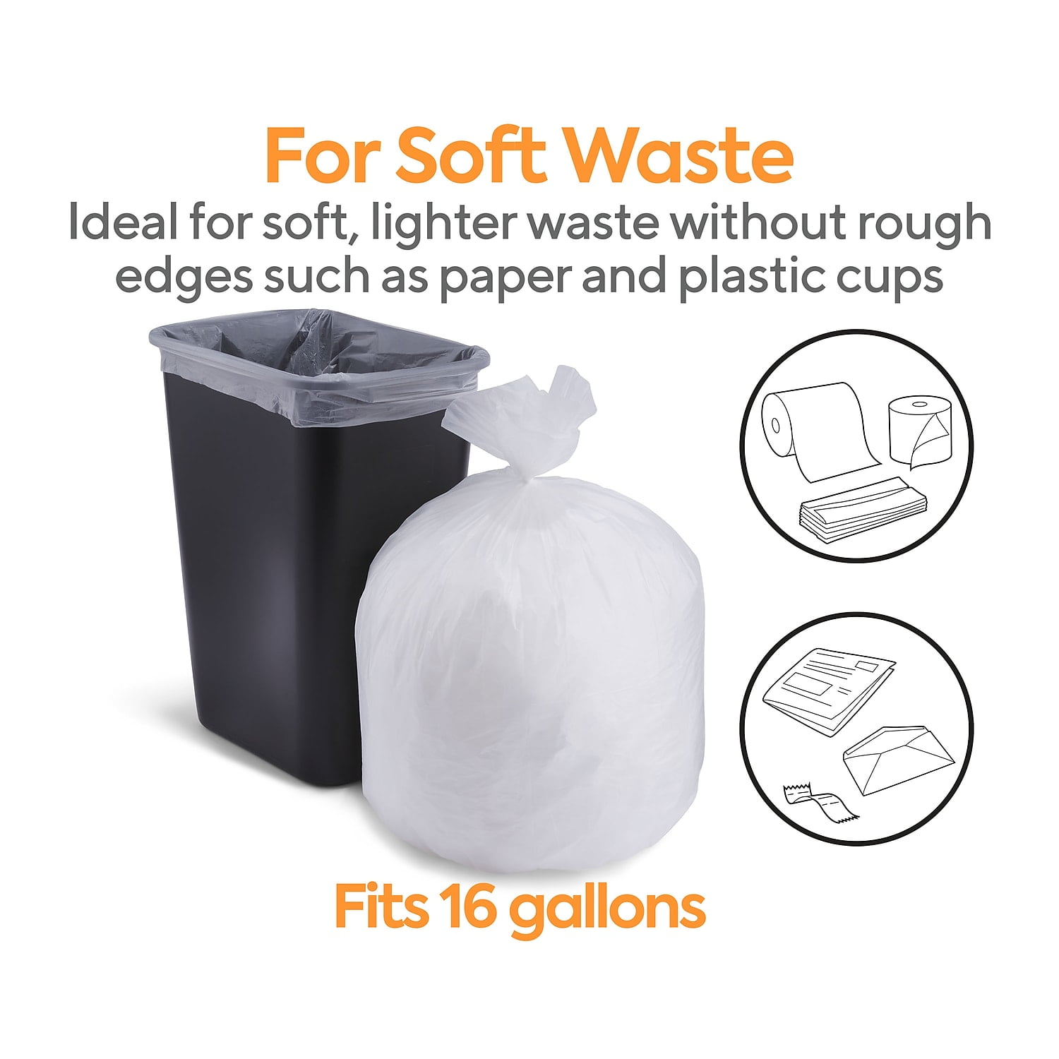 Coastwide Professional 12-16 Gallon Trash Bag 24" x 33" High Density 13 mic Natural 500 Bags/Box