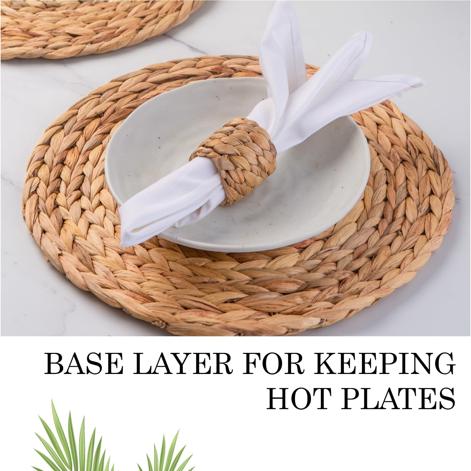 Laquedecraft 13.8" Round Woven Rattan Water Hyacinth Placemats Set of 4 Table Mats | Farmhouse Spring Plate Chargers