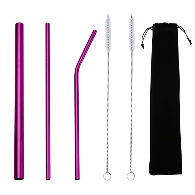Stainless Steel Cup with Straw Creative 304 Stainless Steel Straw Set Cloth Bag Metal Straw Portable Set Restaurant Beverage Straw Set