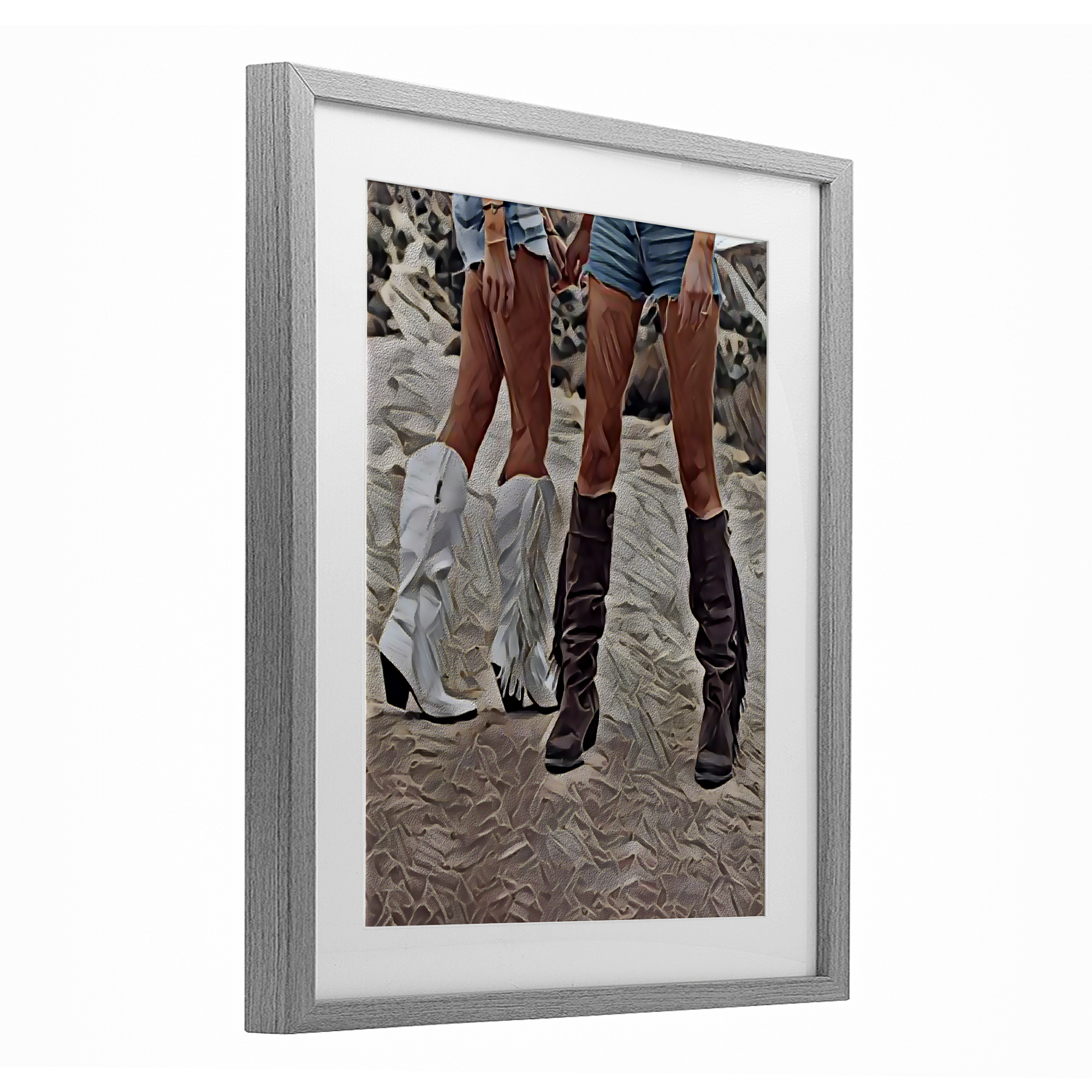 Rodeo Girls Friendship Gray Framed Print Under Glass, design by Jesse Keith