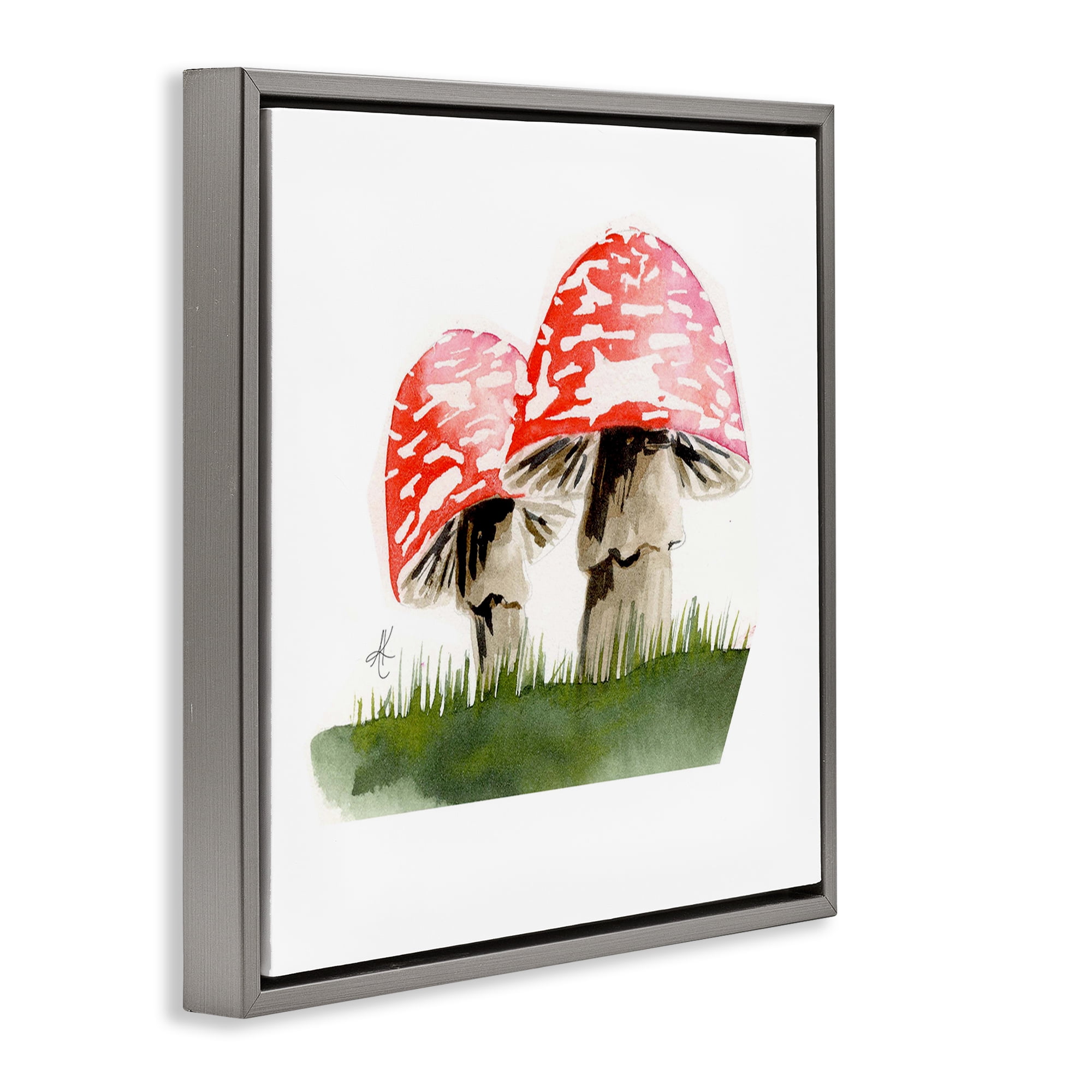 Stupell Industries Red Mushroom Pair Plants & Flowers Painting Gray Floater Framed Canvas Art Print Wall Art, 18 x 18