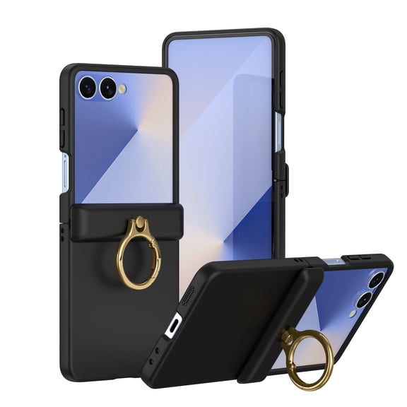 Compatible with Samsung Galaxy Z Flip7 Case (without Screen Protector) with Hinge Protection & Ring Kickstand, Slim and Thin Protective Case Cover for Samsung Galaxy Z Flip7, Black