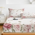 thumbnail image 6 of Full Size Fitted Sheet Set - Pink Rose 3 Piece Bedding Sets 16" Deep Pocket Fitted Sheet with 2 Pillowcases, Farmhouse Romantic Botanical Blossom Floral Brushed Microfiber Hotel Luxury Bed Sheets, 6 of 9